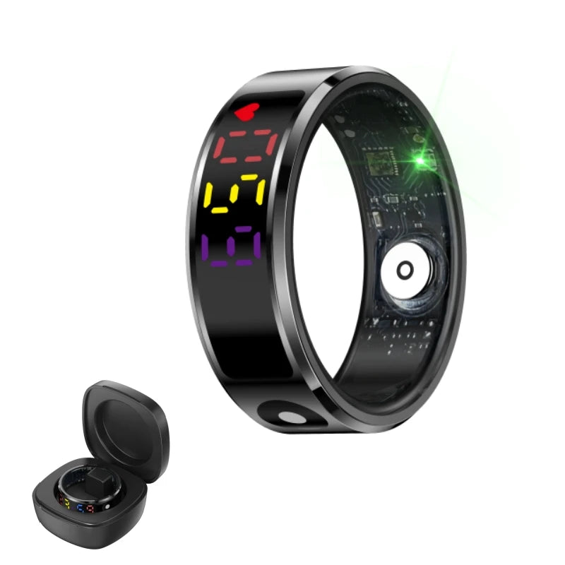 -Smart Ring Men Women LED Display Screen,Gift Ring,Heart Rate Blood Oxygen Monitor,Multi Sport Modes,5Atm Waterproof