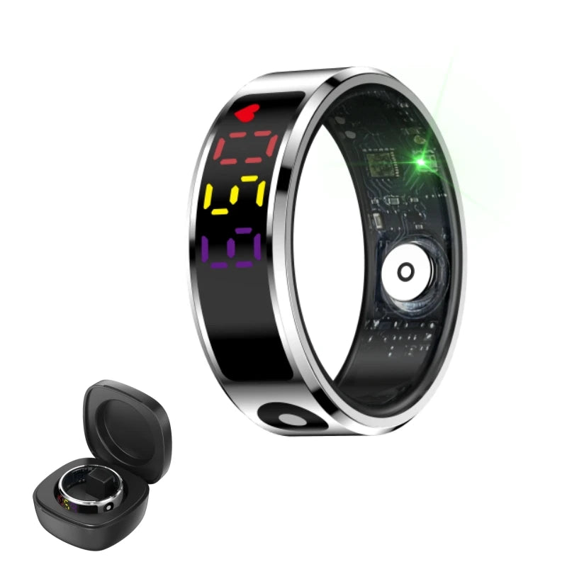 -Smart Ring Men Women LED Display Screen,Gift Ring,Heart Rate Blood Oxygen Monitor,Multi Sport Modes,5Atm Waterproof