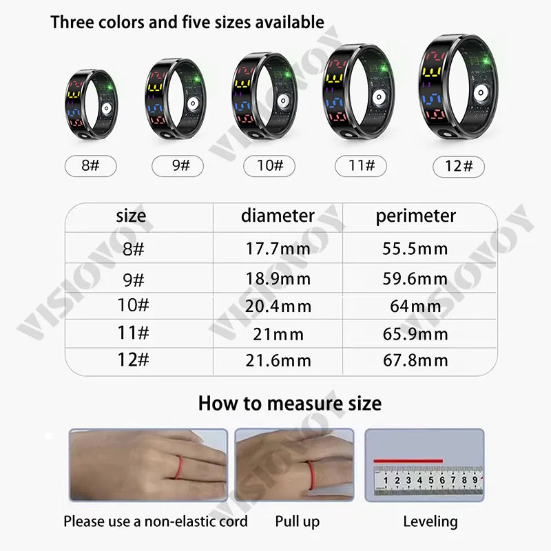 -Smart Ring Men Women LED Display Screen,Gift Ring,Heart Rate Blood Oxygen Monitor,Multi Sport Modes,5Atm Waterproof