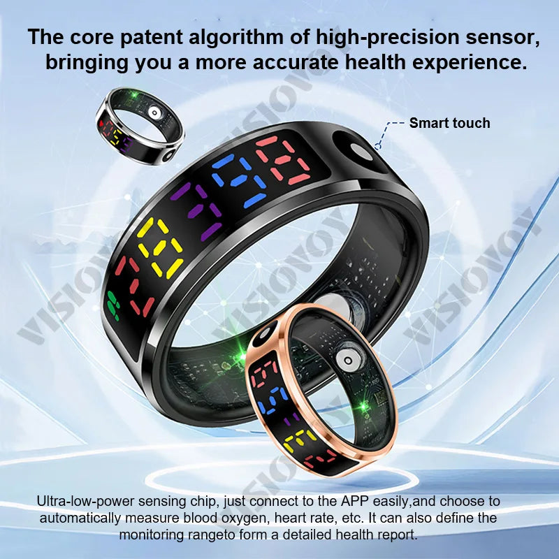 -Smart Ring Men Women LED Display Screen,Gift Ring,Heart Rate Blood Oxygen Monitor,Multi Sport Modes,5Atm Waterproof
