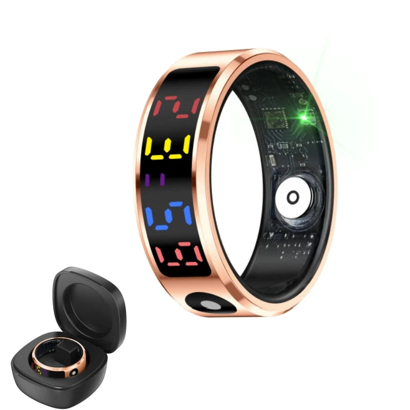-Smart Ring Men Women LED Display Screen,Gift Ring,Heart Rate Blood Oxygen Monitor,Multi Sport Modes,5Atm Waterproof
